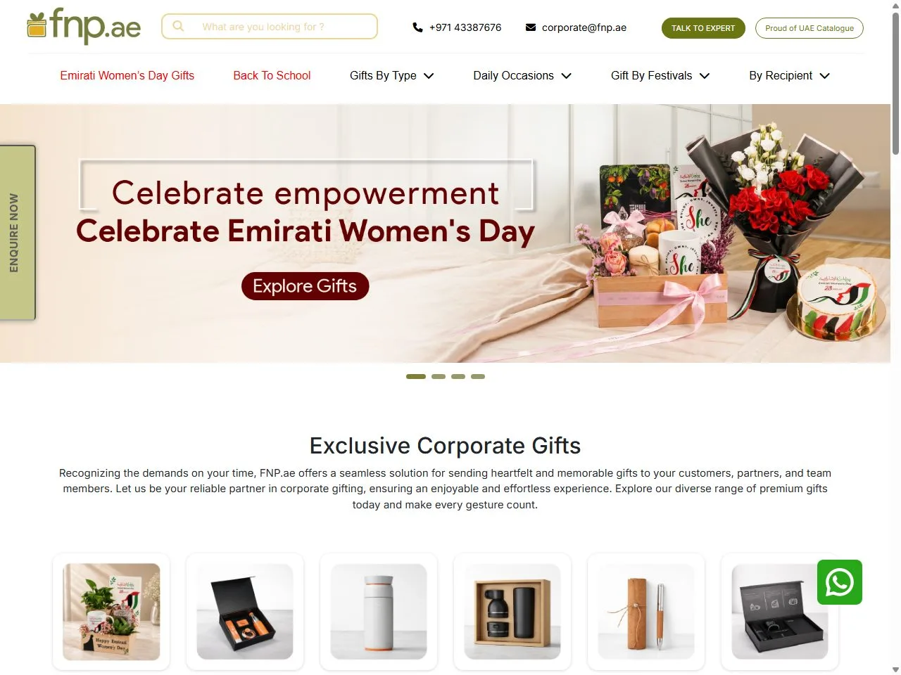 Screenshot of the FNP Corporate UAE website