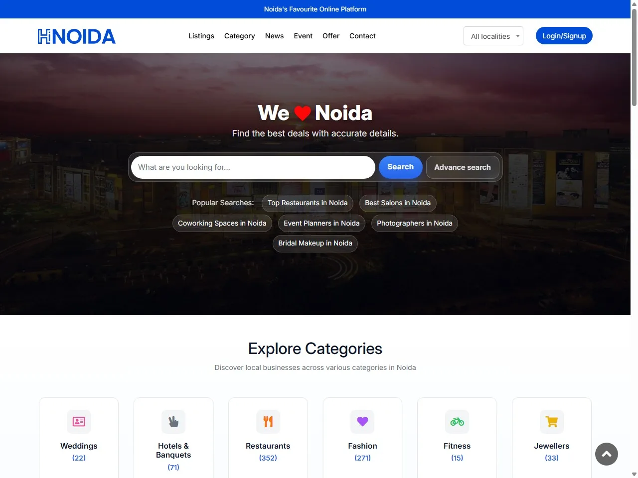 Screenshot of the HiNoida website