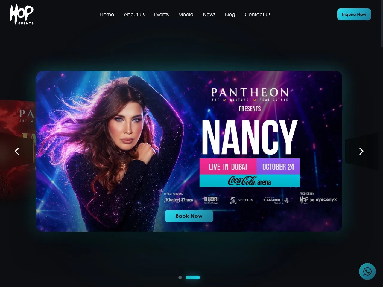 Screenshot of the HOP Events website