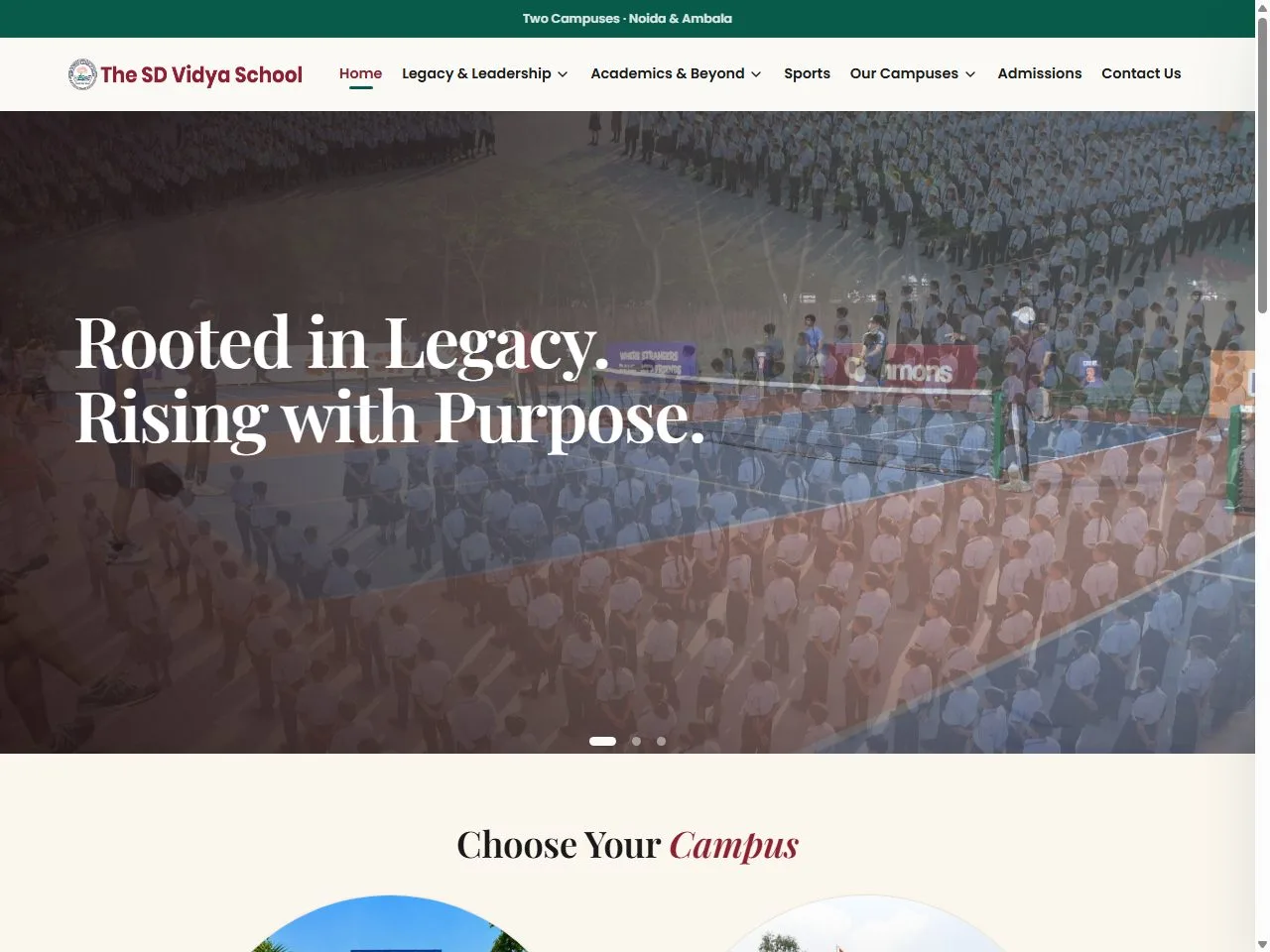 Screenshot of the SD Vidya School website