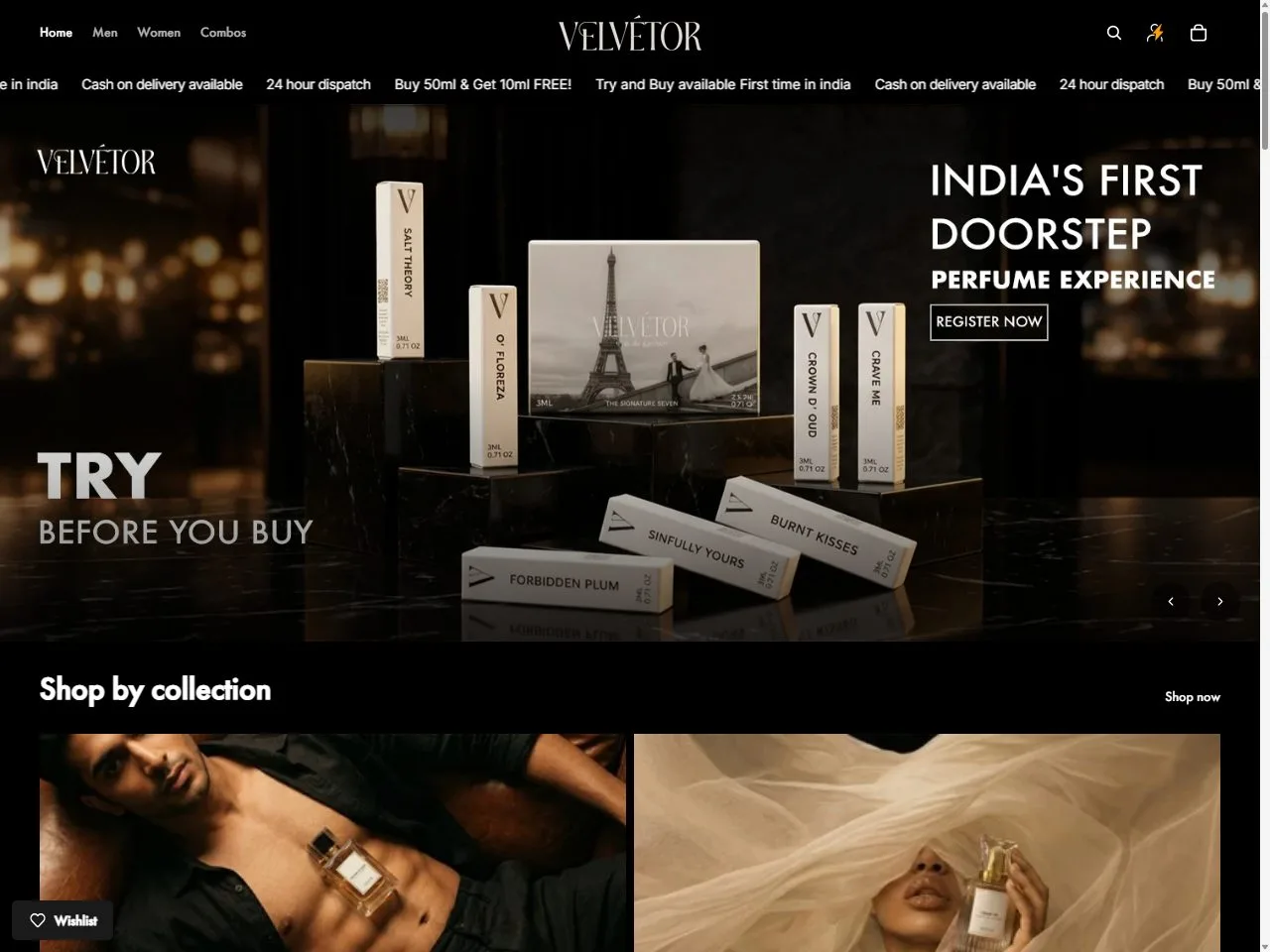 Screenshot of the Velvetor Perfumes website