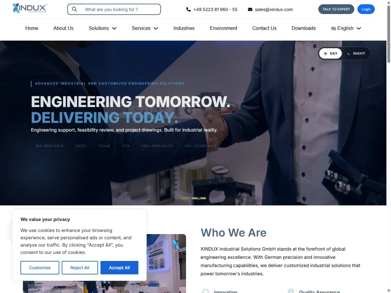 Screenshot of the Xindux website